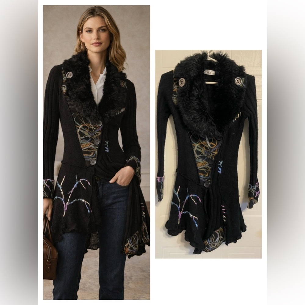 Black Knit Cardigan S Silk Blend Vintage Feminine Artisan Layering